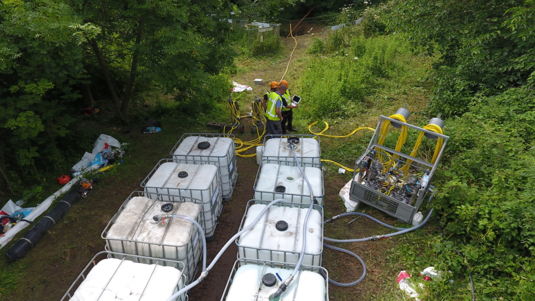 Drone shot - stand alone foaming equipment Drone footage Mineshaft fill