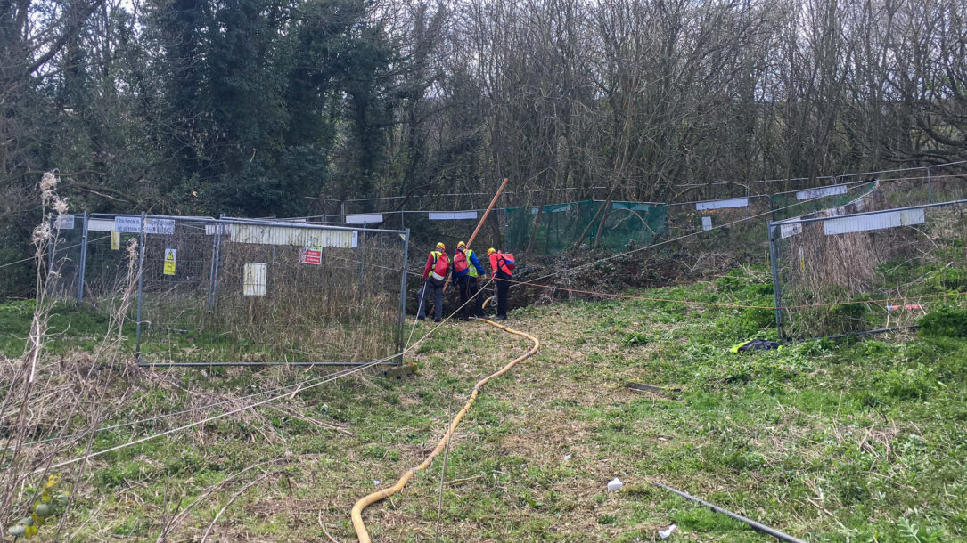 Middlesbrough mineshaft fill - setting up foam hoses Setting up foam hoses for filling the mineshaft