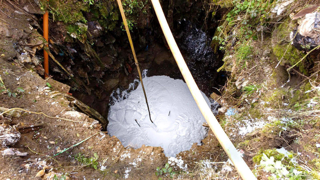 Middlesbrough mineshaft fill - half way there The hardfoam coming up in the mineshaft