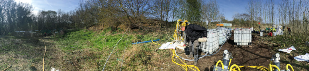 Middlesbrough panorama mineshaft filling setup Equipment and material setup for void filling the mineshaft